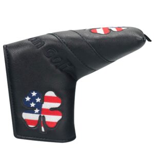 Craftsman Golf USA Clover US Flag Leather Black Golf Putter Blade Head Cover Headcover Magnetic Closure for Scotty Cameron Odyssey