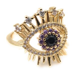 LESLIE BOULES 18K Gold Plated Evil Eye Ring for Women Protection Jewelry (Gold)