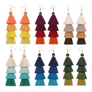 Milakoo 6 Pairs Colorful Tassel Earrings Long Layered Dangle Earrings Bohemian Drop Earrings