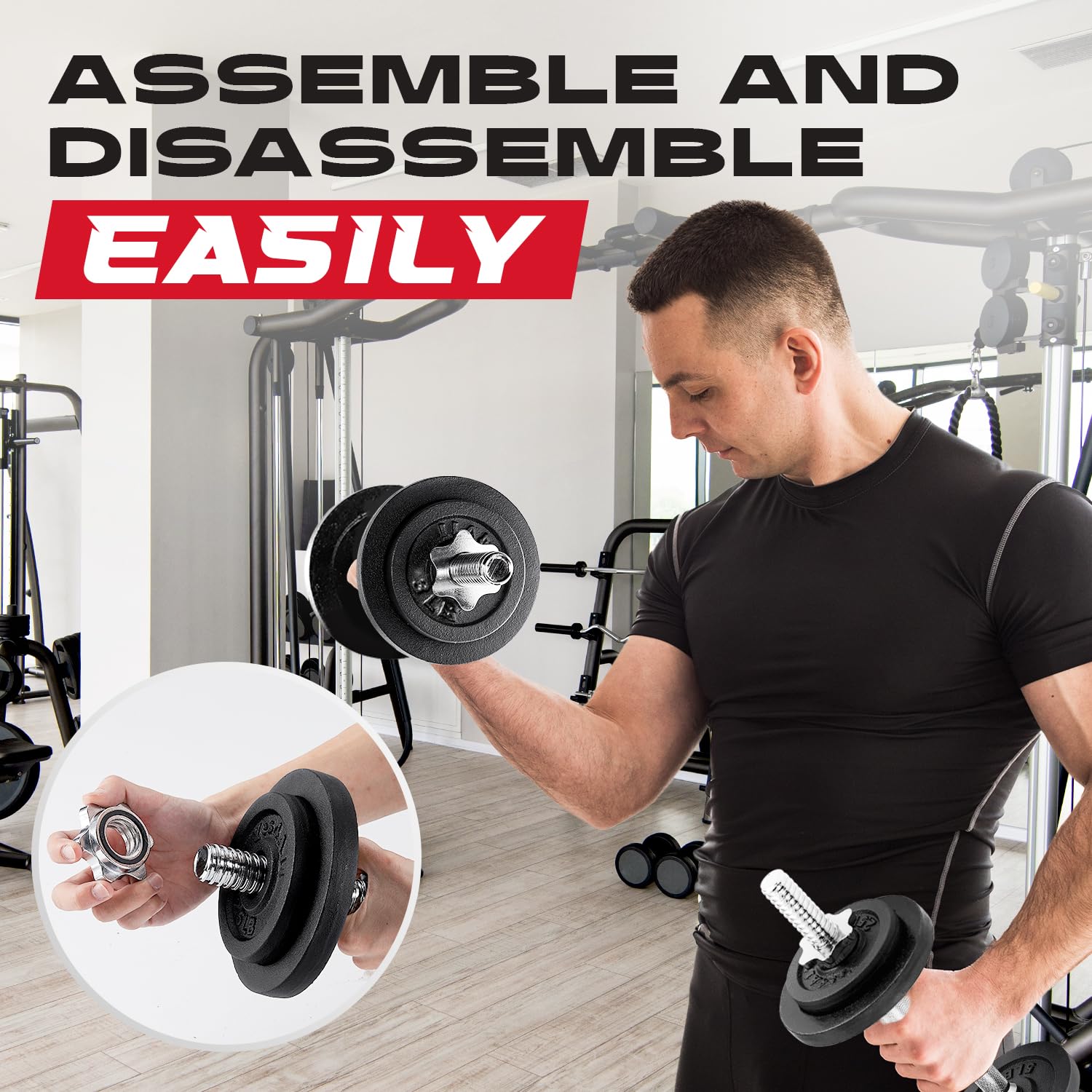 Yes4All Adjustable Dumbbells with Dumbbell Bar Connector – 50 lb Dumbbell Weights (25 lb x 2), C2. Black - 50lb (25lb x 2) + Connector