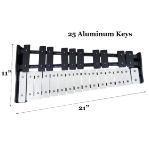 Glockenspiel 25 Note Chromatic A-A Tuned Xylophone, Black Soft Bag