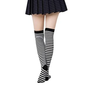 ZIXIANNIU Halloween Womens Long Socks Striped Thigh High Socks Cotton Over the Knee Socks Leg Warmers Christmas stockings (Black)