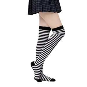 ZIXIANNIU Halloween Womens Long Socks Striped Thigh High Socks Cotton Over the Knee Socks Leg Warmers Christmas stockings (Black)