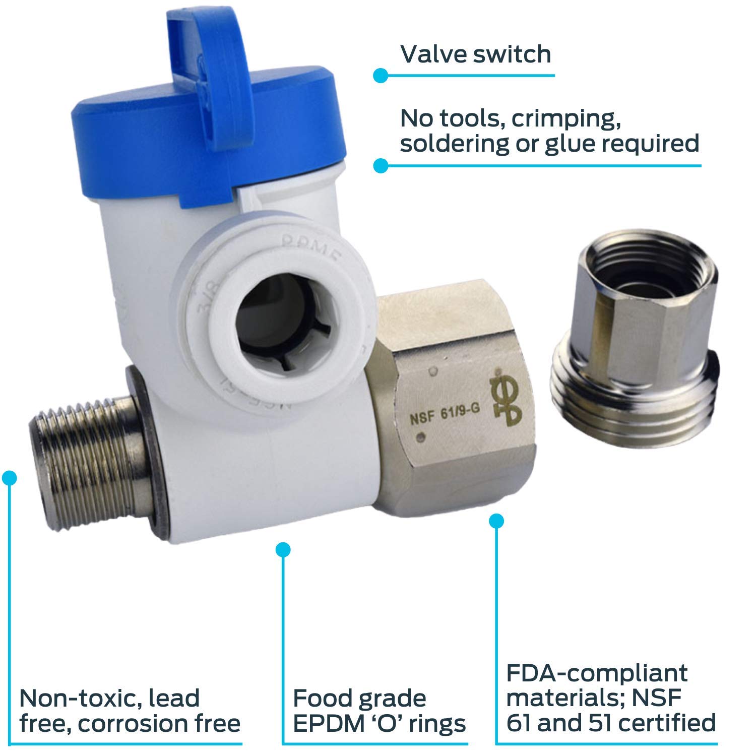 John Guest Speedfit 1/2 x 3/8 x 3/8 Inch Angle Stop Adapter Valve, Push to Connect Plastic Plumbing Fitting, ASVPP6LF-US