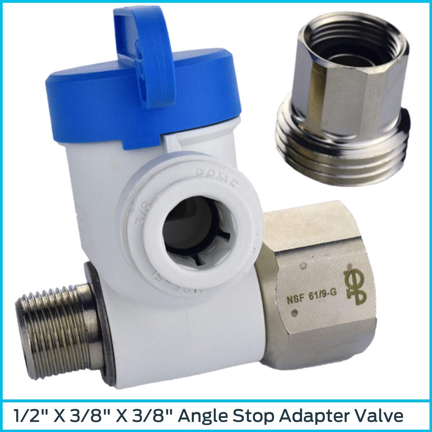 John Guest Speedfit 1/2 x 3/8 x 3/8 Inch Angle Stop Adapter Valve, Push to Connect Plastic Plumbing Fitting, ASVPP6LF-US