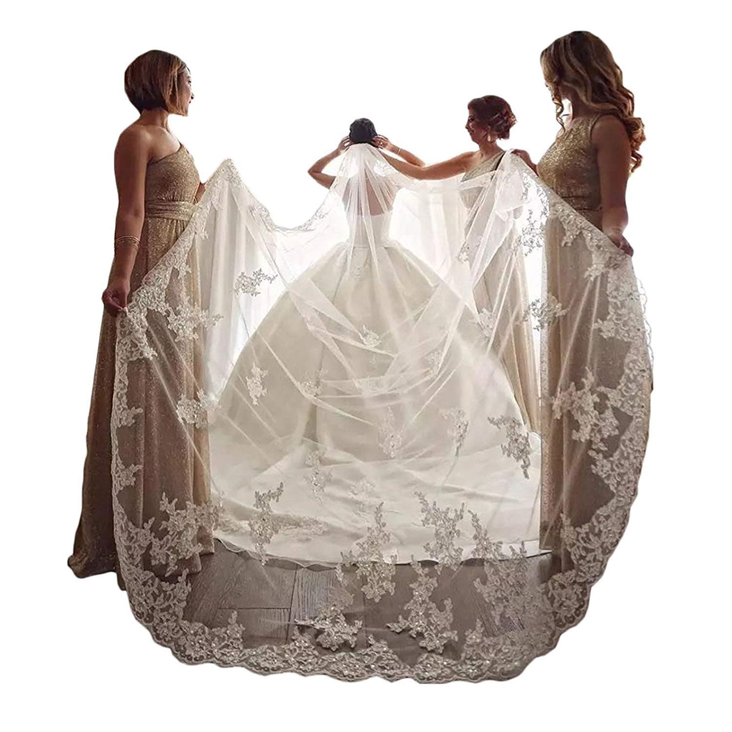 EllieHouse Womens Embroidery Lace Ivory Wedding Bridal Veil With Comb S60IV