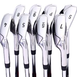 Majek K6 Iron Set +1 inch Over Big & Tall Men's 8-Piece Set (4-PW, SW) Right Handed Steel Shaft Regular Flex R Flex Club (Tall 6'0"+ / +1" Over) with Midsize Black Pro Velvet Grips