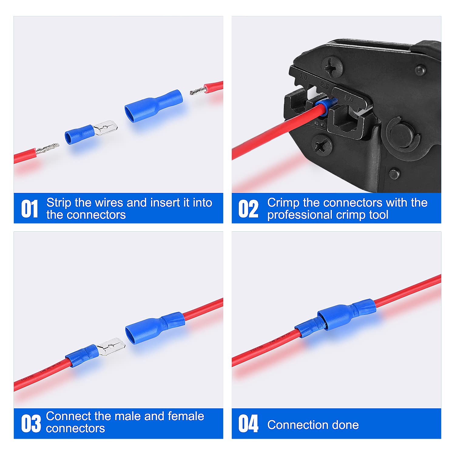 Nilight 540PCS Mixed Quick Disconnect Electrical Insulated Butt Bullet Spade Fork Ring Solderless Crimp Terminals 22-16/16-14/12-10 Gauge Electrical Wire Connectors Assortment Kit, 2 Years Warranty