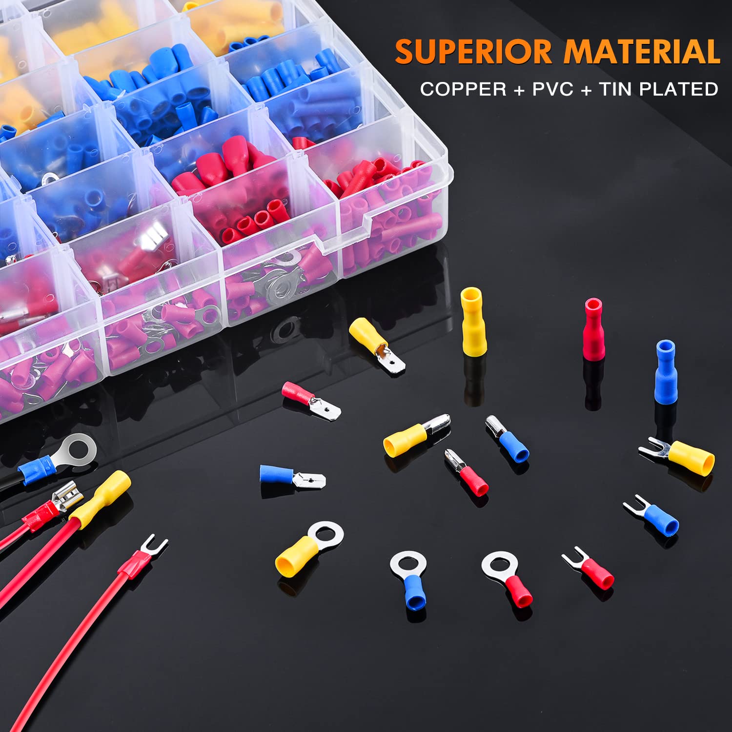 Nilight 540PCS Mixed Quick Disconnect Electrical Insulated Butt Bullet Spade Fork Ring Solderless Crimp Terminals 22-16/16-14/12-10 Gauge Electrical Wire Connectors Assortment Kit, 2 Years Warranty