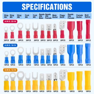 Nilight 540PCS Mixed Quick Disconnect Electrical Insulated Butt Bullet Spade Fork Ring Solderless Crimp Terminals 22-16/16-14/12-10 Gauge Electrical Wire Connectors Assortment Kit, 2 Years Warranty