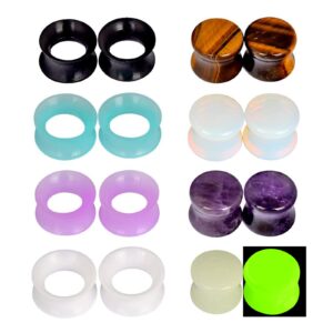 JOYTOYOU 8 Pairs Ear Tunnels Ear Plugs Silicone & Stone Ear Gauges Double Flare Soft Silicone Ear Expander Stretchers Piercing Jewelry 2G 6MMM