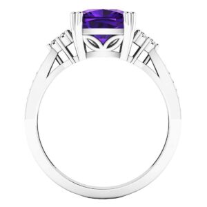 Dazzlingrock Collection 8 MM Cushion Amethyst and Round White Diamond Engagement Ring for Women in 14K White Gold, Size 7