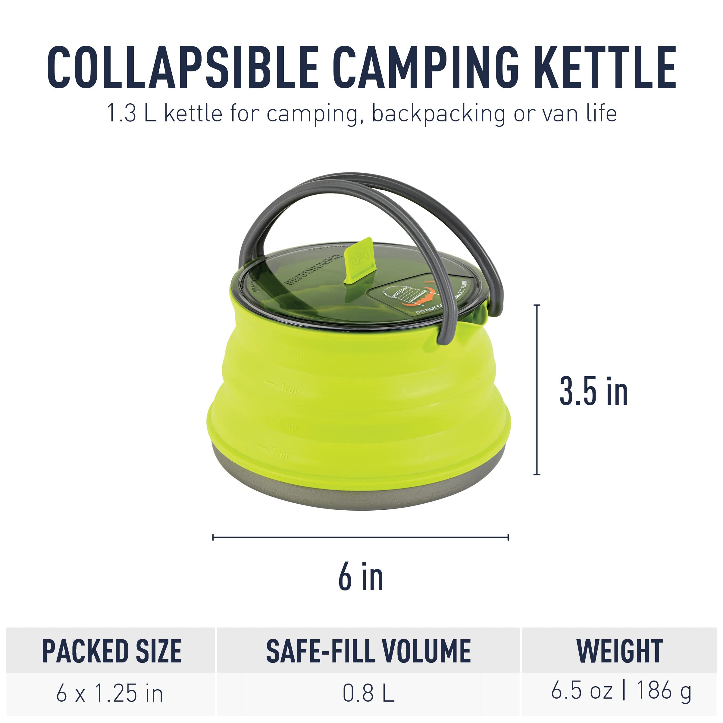 Sea to Summit X-Pot Kettle Collapsible Camping Cook Pot with Lid, 1.3 Liter, Lime