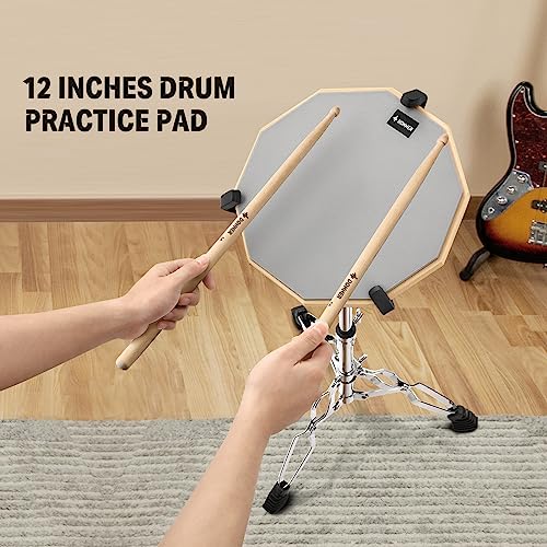 Donner Snare Drum Stand Set with Drum Practice Pad, 12'' Double-sided Silent Drum Pad set, Drumsticks, Backpack Adjustable Stand Fits 10''-14'' Dia Drums