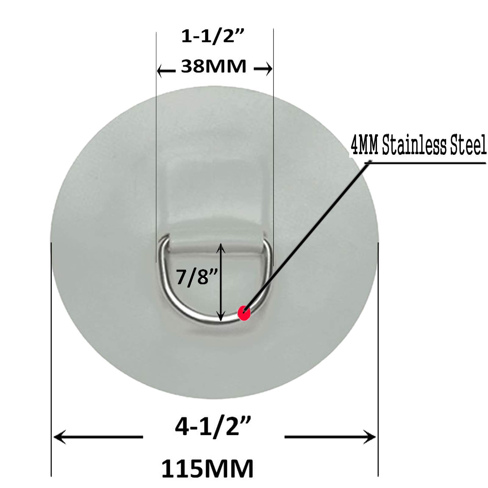 AUXPhome 4 X Stainless Steel D-Ring Pad/Patch for PVC Inflatable Boat Raft Dinghy Kayak - No Glue - Light Grey