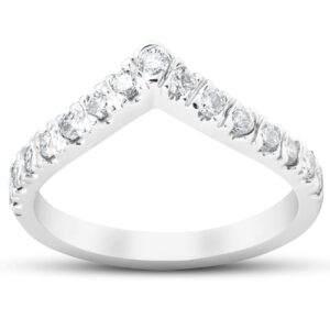 1/2 Ct Diamond Curved V Shape Contour Ring Womens Wedding Band 14k White Gold - Size 9