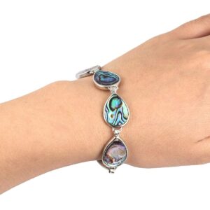 SUNYIK Natural Abalone Shell Bracelet for Women and Man, Adjustable Link Bangle for Unisex, Teardrop Shaped