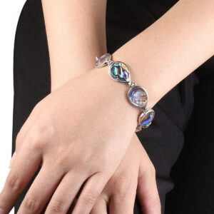 SUNYIK Natural Abalone Shell Bracelet for Women and Man, Adjustable Link Bangle for Unisex, Teardrop Shaped