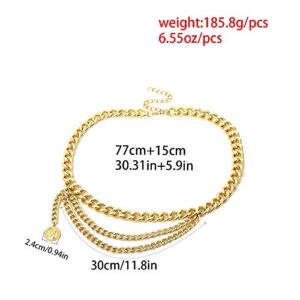 Anglacesmade Bohemain Metal Layered Body Chain Belly Chain Belt with Coin Charm Pendant Chunky Wallet Chain Punk Waist Chain for Women(Gold)