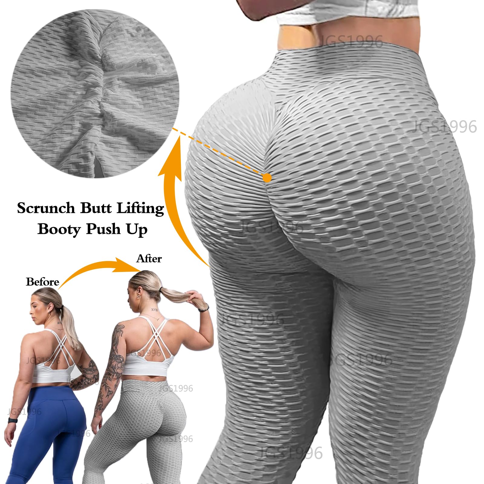 JGS1996 Womens Hidden Scrunch Butt Lifting Workout Leggings High Waist Tummy Control Booty Lift Gym Yoga Pants Tights