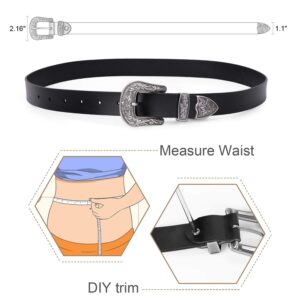 WERFORU Women Leather Belt for Jeans Pants Ladies Black Belt for Dress with Western Silver Buckle, White,Small(Length 39.3 Inches, Suit for waist size 23"-26")-