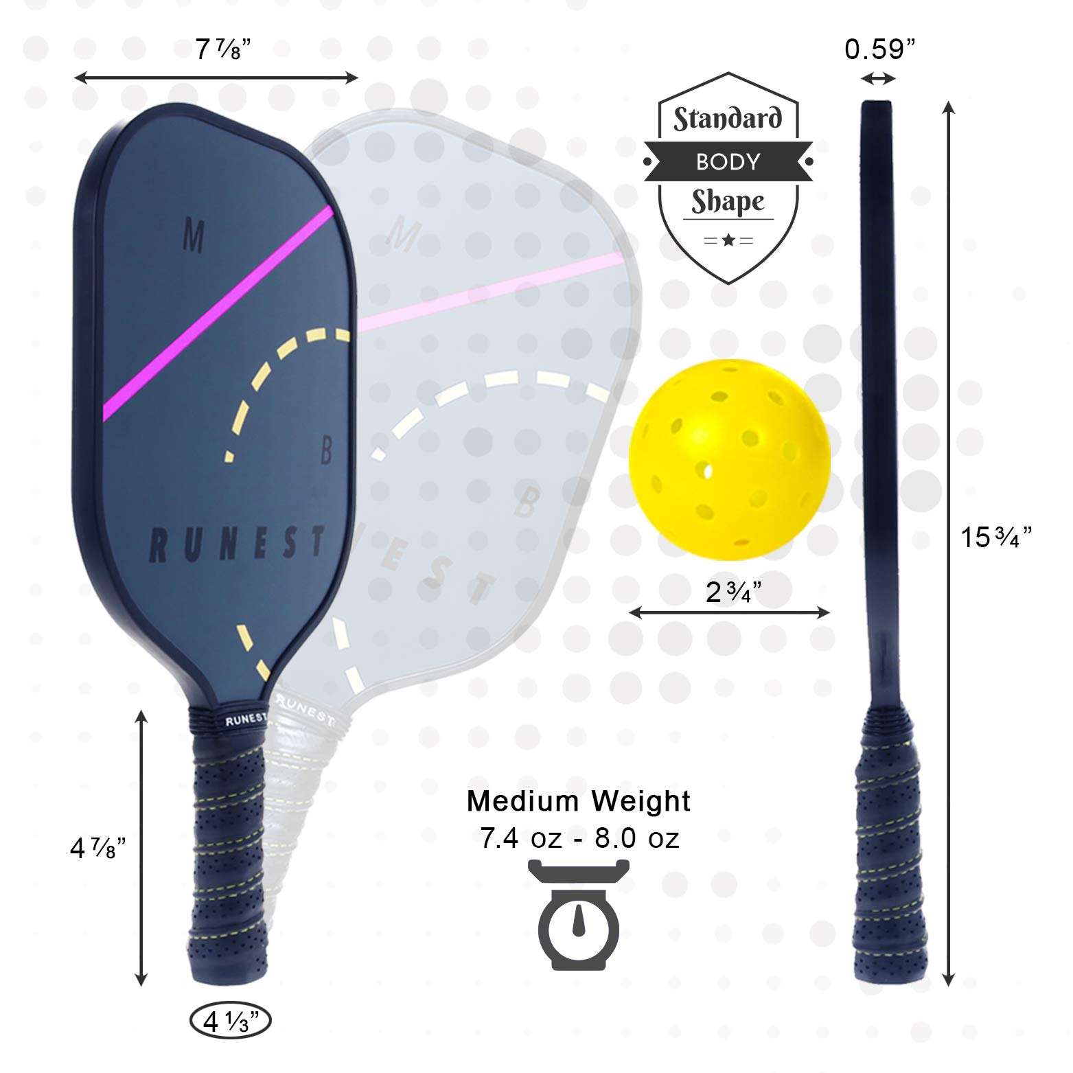 MB RUNEST Pickleball Paddles Set of 2 - Composite Honeycomb Core & Premium Graphite Face - Lightweight Racket Set – Covers, Extra Grips & 4 USAPA Approved Balls Included (Set of 2 Paddles)