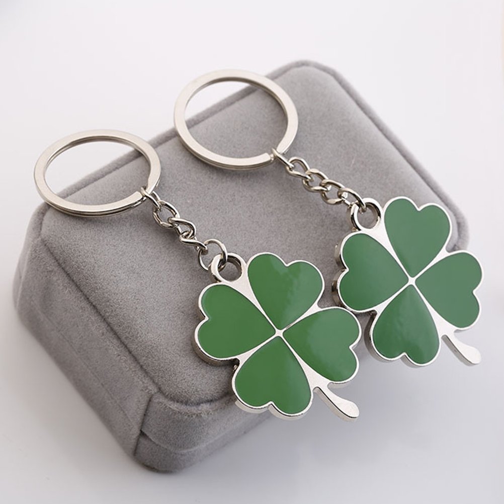 6pcs Four-Leaf Clover Fortune Keychain Lucky Shamrock Sparkling Charm Keyring St.Patrick Day