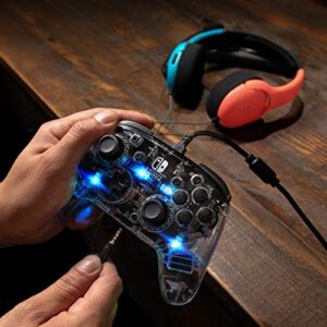 PDP Gaming Afterglow Deluxe+ LED Wired Power Nintendo Switch Pro Controller, Officially Licensed, RGB Hue Color Lights, Clear Body See Through Gamepad, 3.5mm Audio Jack, Dual Vibration Paddle Buttons