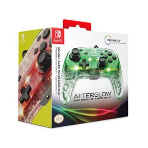 PDP Gaming Afterglow Deluxe+ LED Wired Power Nintendo Switch Pro Controller, Officially Licensed, RGB Hue Color Lights, Clear Body See Through Gamepad, 3.5mm Audio Jack, Dual Vibration Paddle Buttons