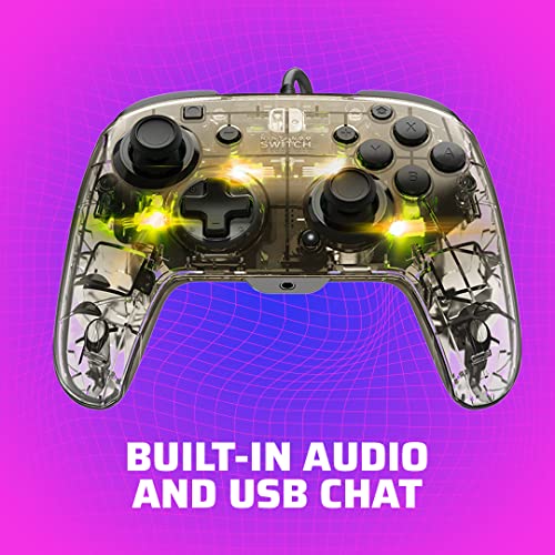 PDP Gaming Afterglow Deluxe+ LED Wired Power Nintendo Switch Pro Controller, Officially Licensed, RGB Hue Color Lights, Clear Body See Through Gamepad, 3.5mm Audio Jack, Dual Vibration Paddle Buttons