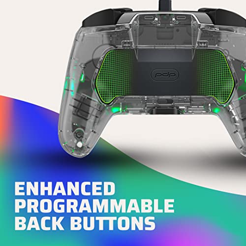 PDP Gaming Afterglow Deluxe+ LED Wired Power Nintendo Switch Pro Controller, Officially Licensed, RGB Hue Color Lights, Clear Body See Through Gamepad, 3.5mm Audio Jack, Dual Vibration Paddle Buttons