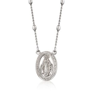 ross-simons italian sterling silver miraculous medal bead station necklace. 20 inches