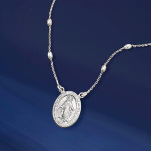 Ross-Simons Italian Sterling Silver Miraculous Medal Bead Station Necklace. 20 inches