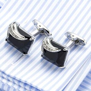 BXLE Black Cufflinks and Tie Clip Set for Men, Opal Gem Stone Cuff Links Cufflink Necktie Bar Clips Stickpin for Wedding Party Groomsmen, Luxury Business Formal Shirt Studs Button Clasp for Father