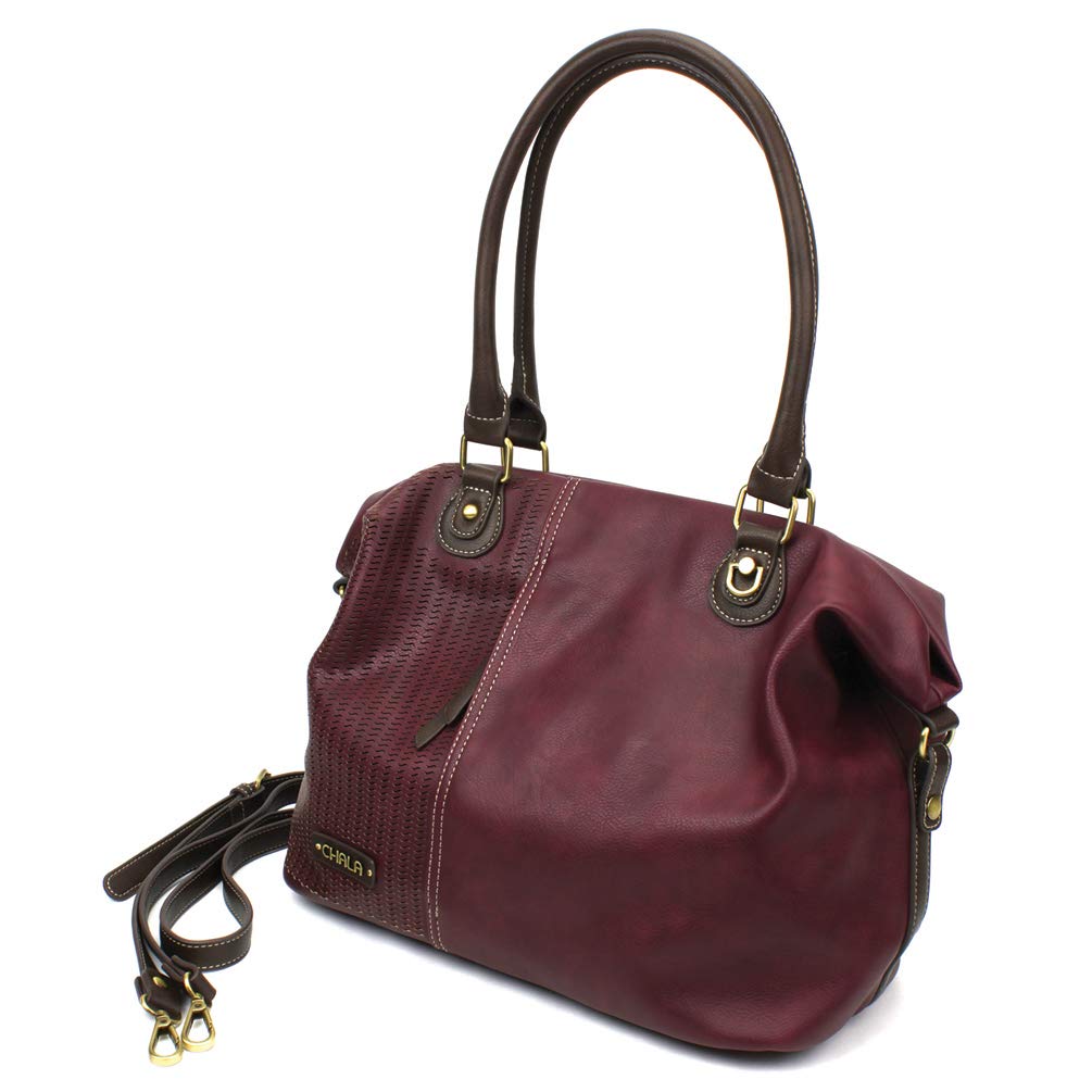 CHALA Laser Cut Crossbody Shoulder bag Tote Bag Faux Leather Plum