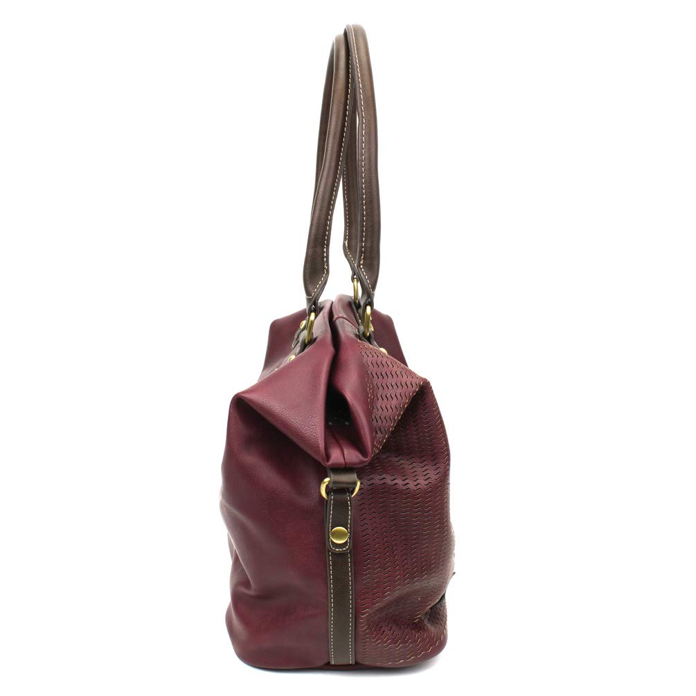 CHALA Laser Cut Crossbody Shoulder bag Tote Bag Faux Leather Plum