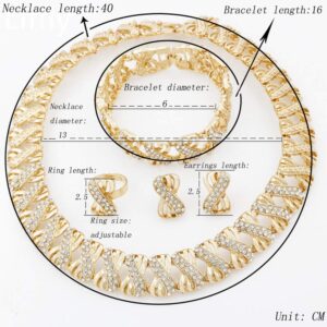 LIFFLY Nigeria Jewelry Sets for Women Africa Beads Jewelry Set Dubai Gold Wedding Bridal Fashion Jewelry Sets Womens Accessories, Choker Necklace 16 inch