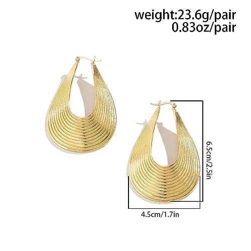 Doubnine Large Geometry Earrings Texture Teardrop Vortex Oval Golden Hoop Dangle Statement Earrings for Women