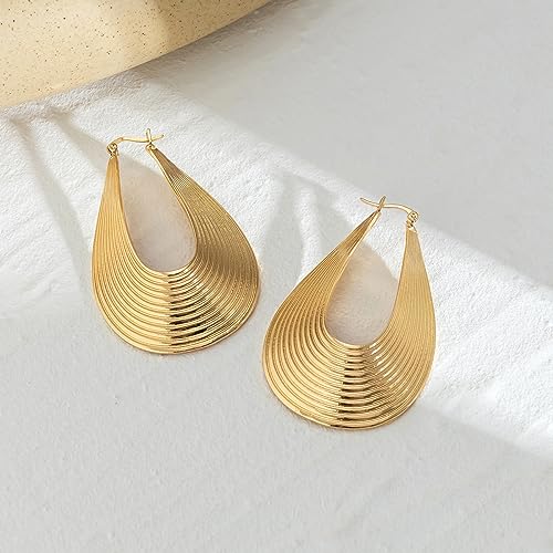 Doubnine Large Geometry Earrings Texture Teardrop Vortex Oval Golden Hoop Dangle Statement Earrings for Women