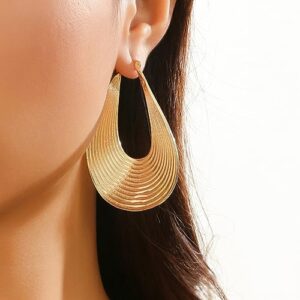 Doubnine Large Geometry Earrings Texture Teardrop Vortex Oval Golden Hoop Dangle Statement Earrings for Women