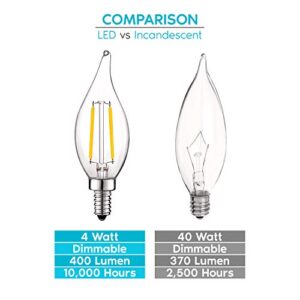 LUXRITE 4W Vintage Candelabra LED Bulbs Dimmable, 400 Lumens, 3000K Soft White, LED Chandelier Light Bulbs 40W Equivalent, Flame Clear Glass, Filament LED Candle Bulb, UL Listed, E12 Base (12 Pack)