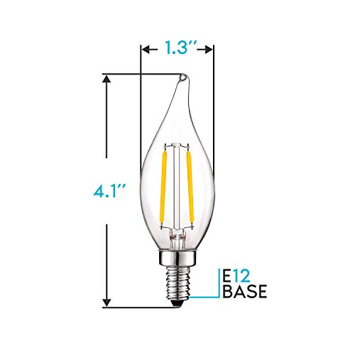 LUXRITE 4W Vintage Candelabra LED Bulbs Dimmable, 400 Lumens, 3000K Soft White, LED Chandelier Light Bulbs 40W Equivalent, Flame Clear Glass, Filament LED Candle Bulb, UL Listed, E12 Base (12 Pack)