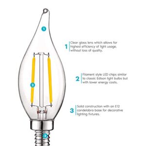 LUXRITE 4W Vintage Candelabra LED Bulbs Dimmable, 400 Lumens, 3000K Soft White, LED Chandelier Light Bulbs 40W Equivalent, Flame Clear Glass, Filament LED Candle Bulb, UL Listed, E12 Base (12 Pack)