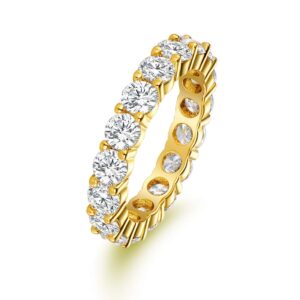 MDFUN 18K Yellow Gold Plated 4.0 Round Cubic Zirconia Eternity, Engagement, Wedding Band Ring for Women (6)