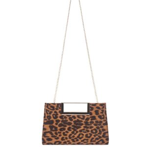 WALLYN'S Clutch Purse for Women Evening Party Metal Grip Cut it out Handbag with Shoulder Chain Strap, Leopard, Large