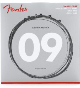 fender classic core electric guitar strings, nickel plated steel, ball end, 255l .009-.042