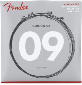 fender classic core electric guitar strings, vintage nickel, bullet end, 3155l .009-.042