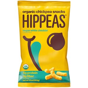 hippeas organic chickpea puffs, vegan white cheddar, 10 ounce (pack of 1), family size, 4g protein, 3g fiber, vegan, gluten-free, crunchy, plant protein snacks