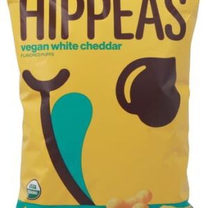 Hippeas Organic Chickpea Puffs, Vegan White Cheddar, 10 Ounce (Pack of 1), Family Size, 4g Protein, 3g Fiber, Vegan, Gluten-Free, Crunchy, Plant Protein Snacks