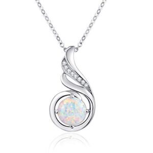 TANGPOET White Fire Opal Pendant Necklace for Women 925 Sterling Silver October Opal Birthstone Jewelry Mothers Day Christmas Birthday Gifts for Her